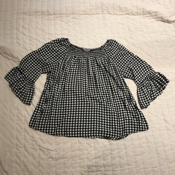 Check peasant top bell sleeves black and white plus size 2x - Picture 4 of 7